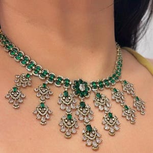 Diamond necklace green necklace in diamond American diamond jewellery sets long diamond earrings reception necklace layer green CZ necklace