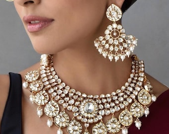 Sabyasachi polki necklace moissanite set with gold plated and pearls Kundan bridal necklace Polki bridal jewellery set premium