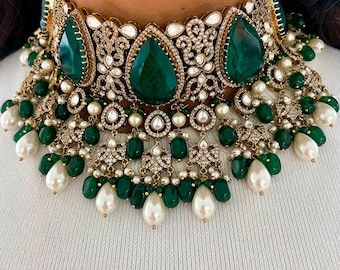 Sabyasachi green choker set uncut polki bridal necklace set in green polki kundan choker bridal necklace set green polki
