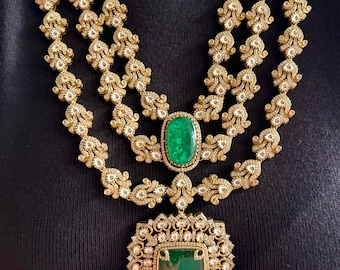 Sabyasachi geïnspireerde Rani Haar sieraden groene ketting set ongesneden polki bruidsketting set in groen polki kundan choker bruidsketting set
