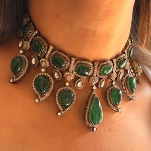 Sabyasachi Inpsired Emerald choker Victorian Choker Green Doublet Choker Celebrity Jewellery Bollywood Jewelry Collar  Cocktail Necklace Set