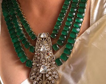 Smaragdgroene moissaniet sieraden gelaagde ongesneden polki ketting bestemming bruiloft premium sieraden set groene ketting voor bruiloft beroemdheid