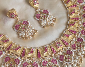 Tyaani inspired jewelry, sabyasachi jewelry, India Jewelry gold, kundan choker set, pink gold pearl, india jewelry polki, jadau necklace set
