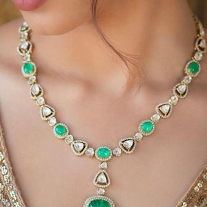 Sabyasachi mint green ruby necklace long moissanite necklace designer jewellery moissanite necklace uncut polki pink green jewelry diamond