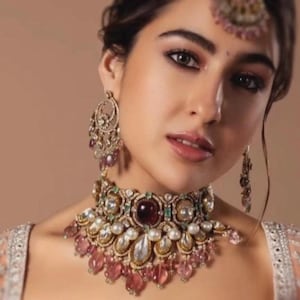 Sabyasachi inspired pink choker set polki celebrity wedding jewellery heavy bridal uncut polki diamond necklace set kundan choker gold jewel