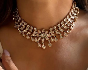 Green necklace set Moissanite choker set Indian jewellery set Sabyasachi inspire necklace bridal choker ruby Kundan choker emerald green set
