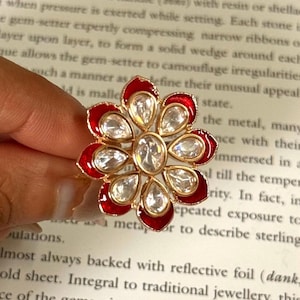 Ruby Meenakari ring emerald green ring Polki adjustable ring moissanite gold ring red floral ring statement green ring flower ring Kundan