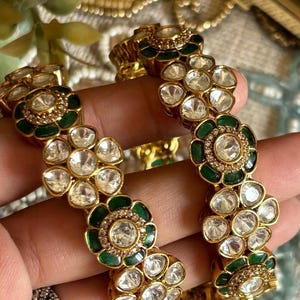 Polki bangles Emerald Green Bangles bridal Chura Polki kadas bangles floral bridal chooda Polki Kundan kangan bangles in Polki green Kundan