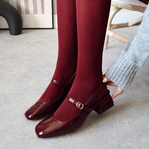 Women Retro Style Mary Jane Heels | Burgundy Mary Janes | Vintage Mary Janes Balletina Shoes | Red Shoes  |  Mary Janes  |  Retro Shoes