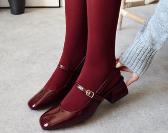 Women Retro Style Mary Jane Heels | Burgundy Mary Janes | Vintage Mary Janes Balletina Shoes | Red Shoes  |  Mary Janes  |  Retro Shoes