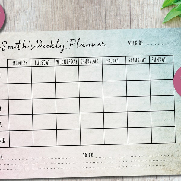 Editable Weekly Family Planner Printable Digital Download (3-8 rows). Weekly calendar. Personalised Weekly Planner