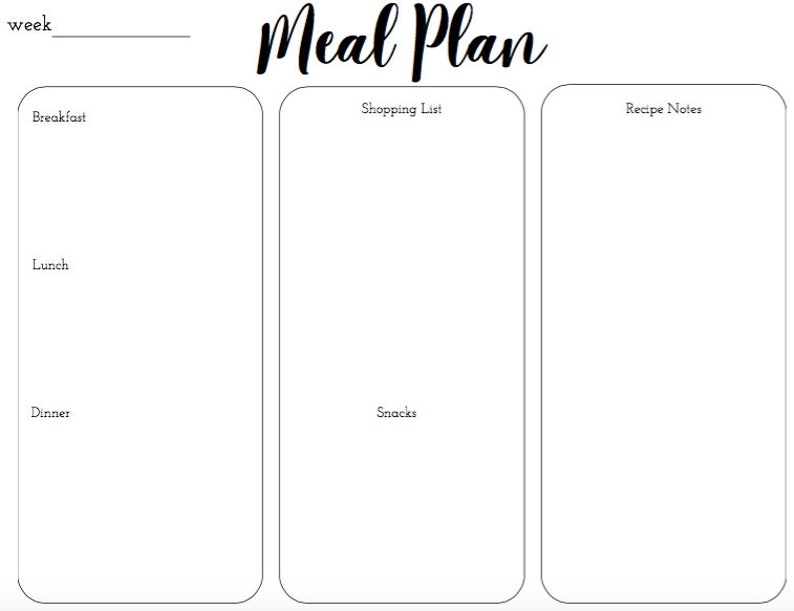 Minimalist Weekly Meal Plan Template - Etsy
