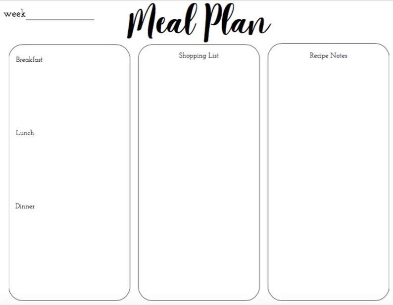 Minimalist Weekly Meal Plan Template - Etsy
