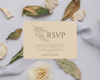 Elegant Wedding RSVP Card, Printable Invite, Editable Wedding Insert Template, Aesthetic RSVP Card