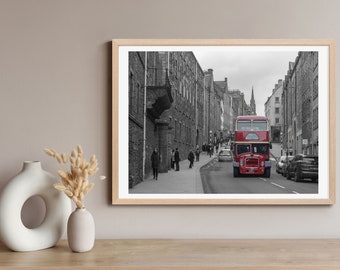 Edinburgh Red Bus on Royal Mile Print, Edinburgh Scotland, Scotland Poster, Home Decor