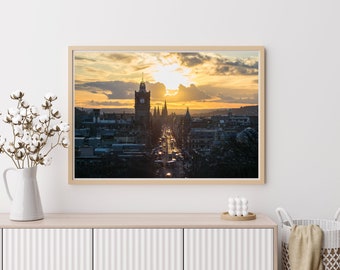 Edinburgh Sunset from Calton Hill Print, Balmoral Hotel, Edinburgh Scotland, Scotland Poster, Home Decor