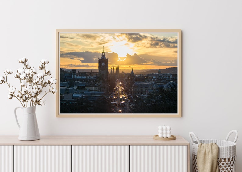 Edinburgh Sunset from Calton Hill Print, Balmoral Hotel, Edinburgh Scotland, Scotland Poster, Home Decor image 1