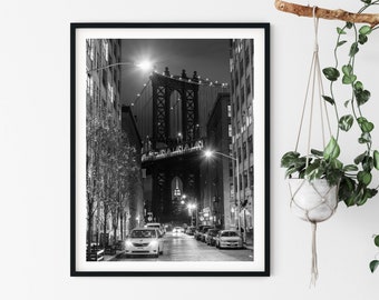 New York Black and White Print, Empire State Building in Manhattan Bridge, Home Decor