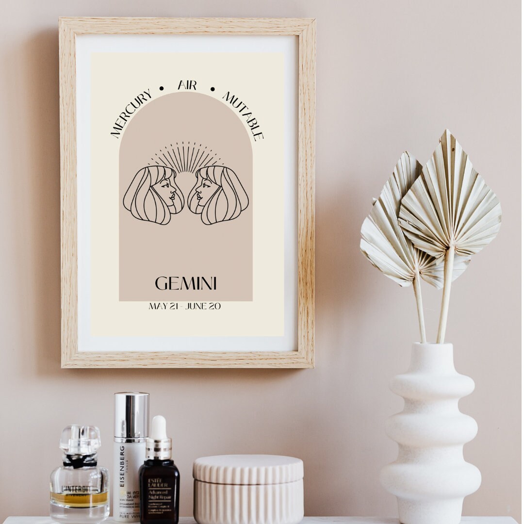 Gemini Printable Wall Art Digital Download, Zodiac Air Sign Twins ...