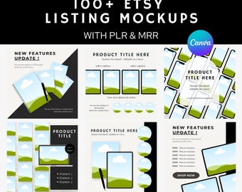 Etsy Listing Mockups | 110+ Canva Templates, PLR & MRR (Digital Download)