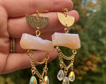 Faux Crystal Handmade Polymer Clay Earrings - Lightweight, Gold Jewelry, Gifts
