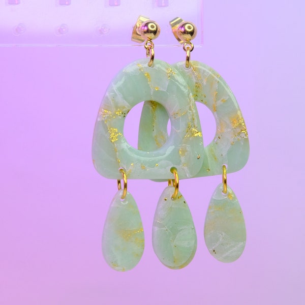 Light weight polymer clay earrings : gold, pink, ivory, silver, and aqua. The Lana collection