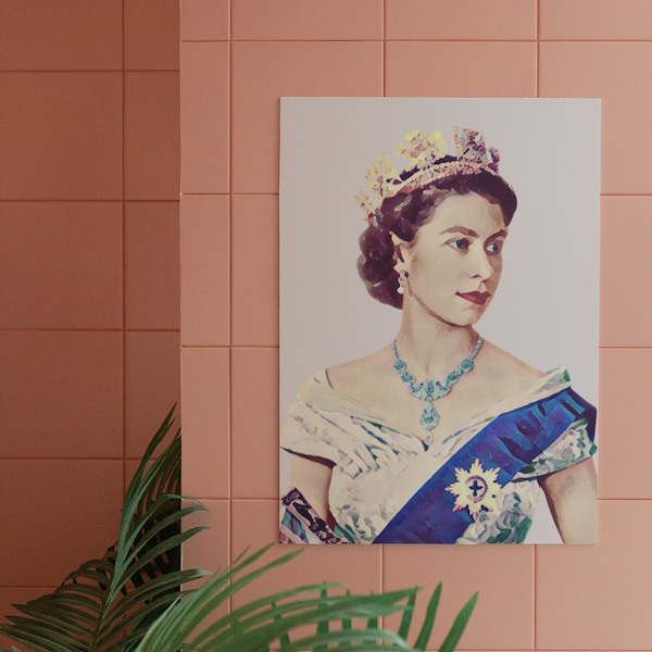 Queen Elizabeth II Digital Print Queen Portrait High Quality Commemorative Poster Novelty Gift Wall Art Illustration Custom