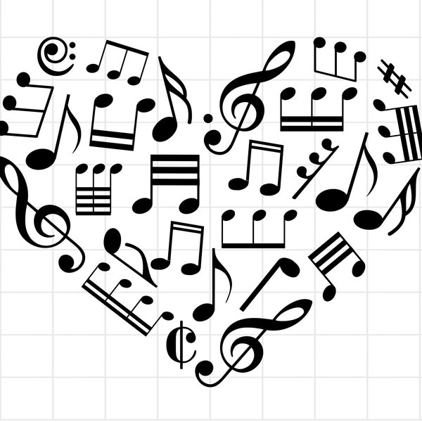 Notes de musique Svg coeur clé de sol professeur de musique SVG PNG fichier Design Clipart, gobelet Wrap Svg Png