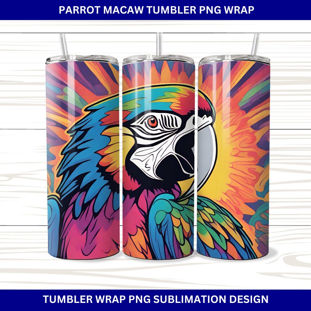 Picture of Cute Jungle Parrot Macaw Bird PNG Sublimation Tumbler Wrap Bundle 20oz ...