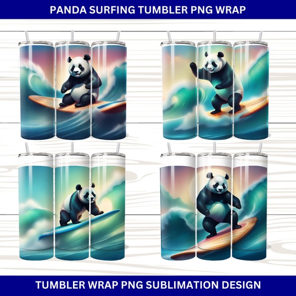 Panda Surfing Tumbler Wrap Bundle   20oz Animal  Mugs Cups   Design AI Art Straight Skinny Tumbler Wrap  Design Png