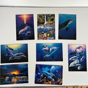 Set of 8 Vintage Mystic Dreams Greeting Cards - Dolphin Marine animal 90s Cards - Christian Riese Lassen - Dolphin Lover Nostalgic Card