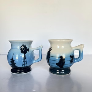 Tasses vintage en poterie faites main - Ensemble de deux tasses à thé Cowboy Western Rodeo - Mug émaillé