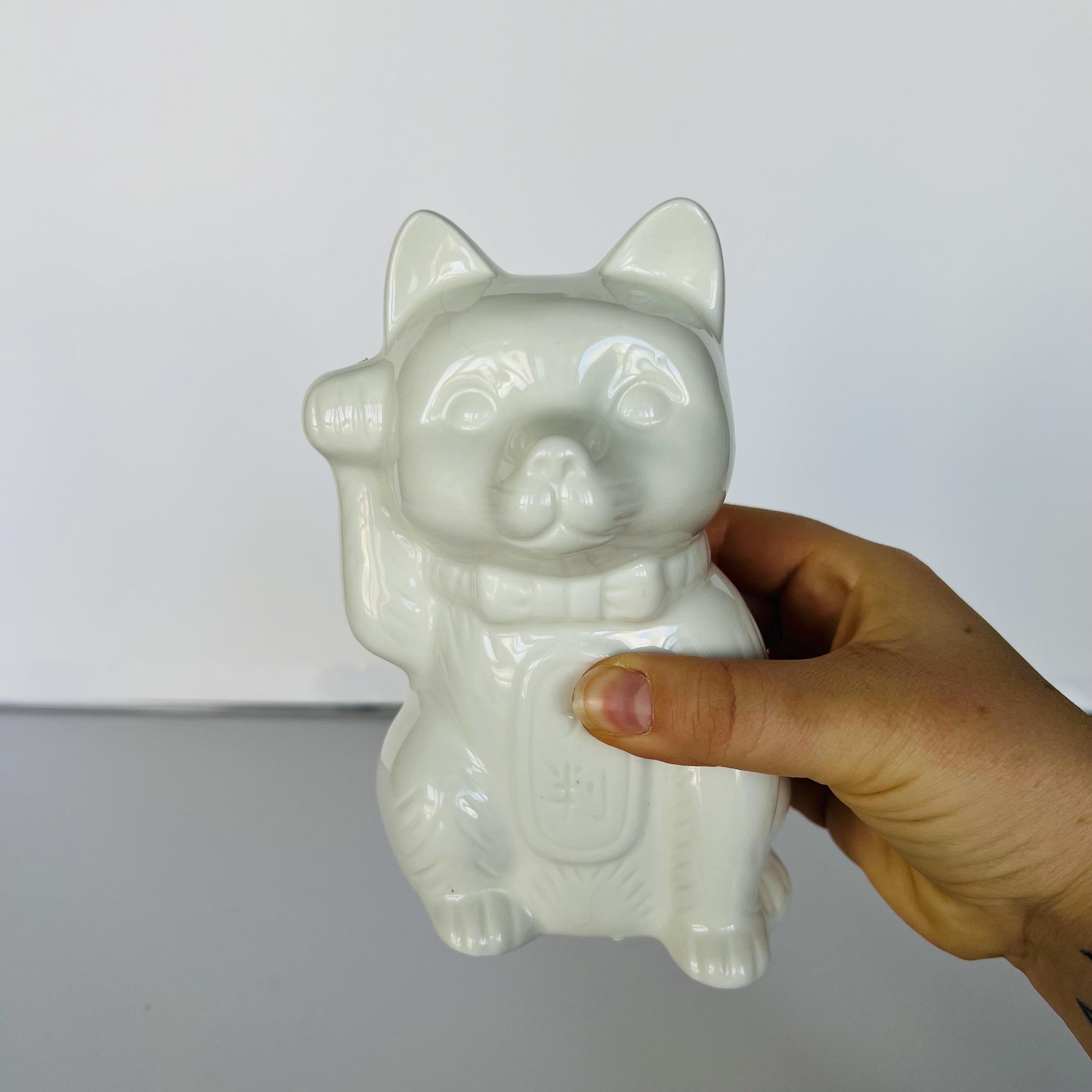 Vintage Style White Ceramic Lucky Cat Tiki Cup - Retro Barware