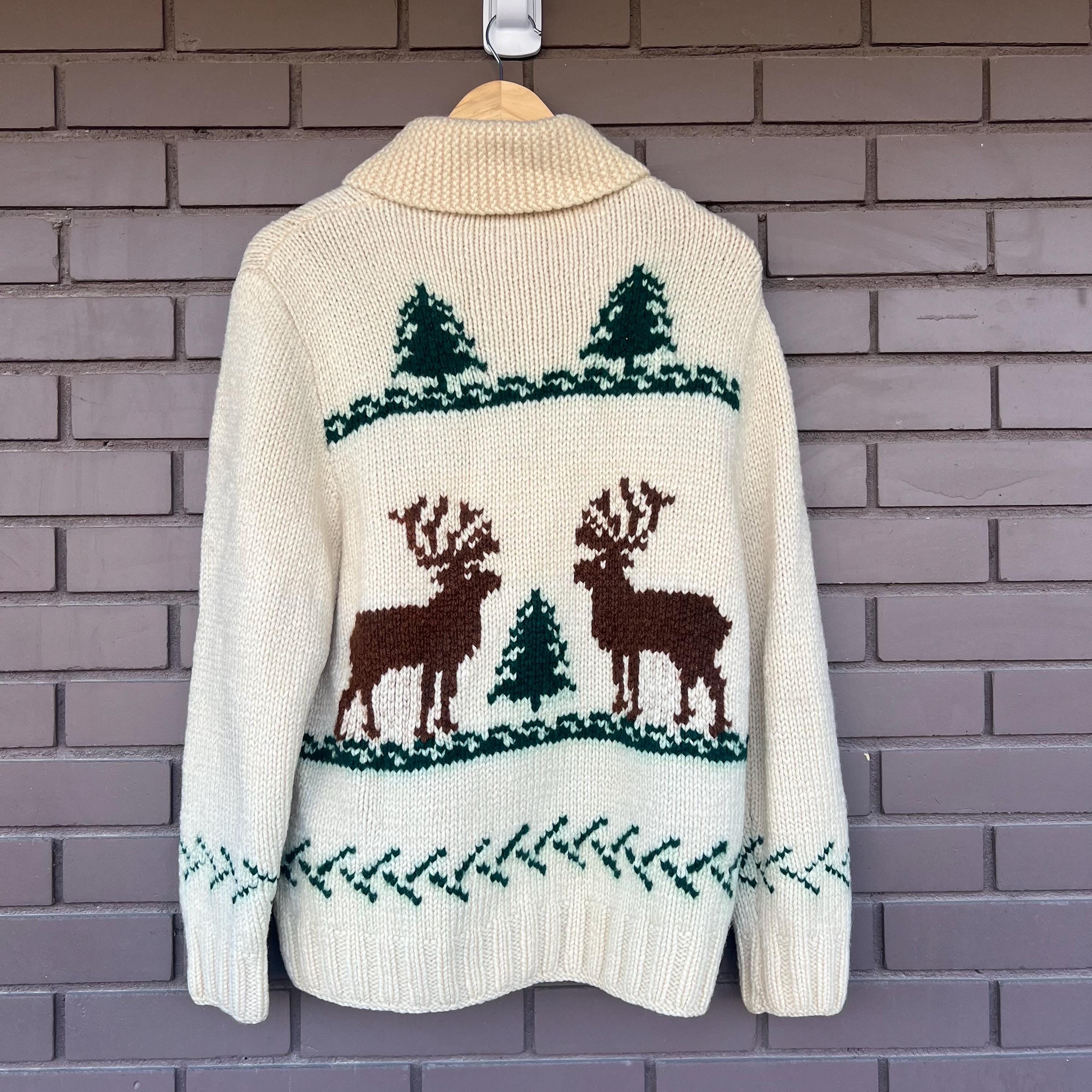 Vintage 70s Cowichan 100% Wool Knit Zip up Sweater - Trees Vintage 70s Cowichan 100% Wool Knit Zip up Sweater - Trees