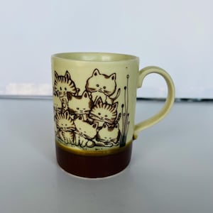 Vintage Beige and Brown Otagiri Style Cat Mug - Cat Lover Retro Homeware - Coffee Tea Ceramic Cup Cats and Kitten
