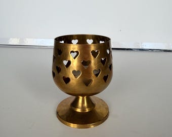 Vintage Brass Tea Light Holder - Heart Gold Decor - Candle Holder - Home Decor