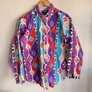 Vintage 90s Wrangler Button Down Shirt - Men's Large - Western Rodeo Cowboy Printed Top - Southwestern Print Shirt - Made in Canada