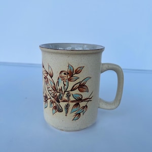 Vintage Northcraft Korea 70er Jahre Vogel und Blumen Steingut Kaffeetasse - Bluebirds Kaffee Teetasse - Keramik Keramik Becher
