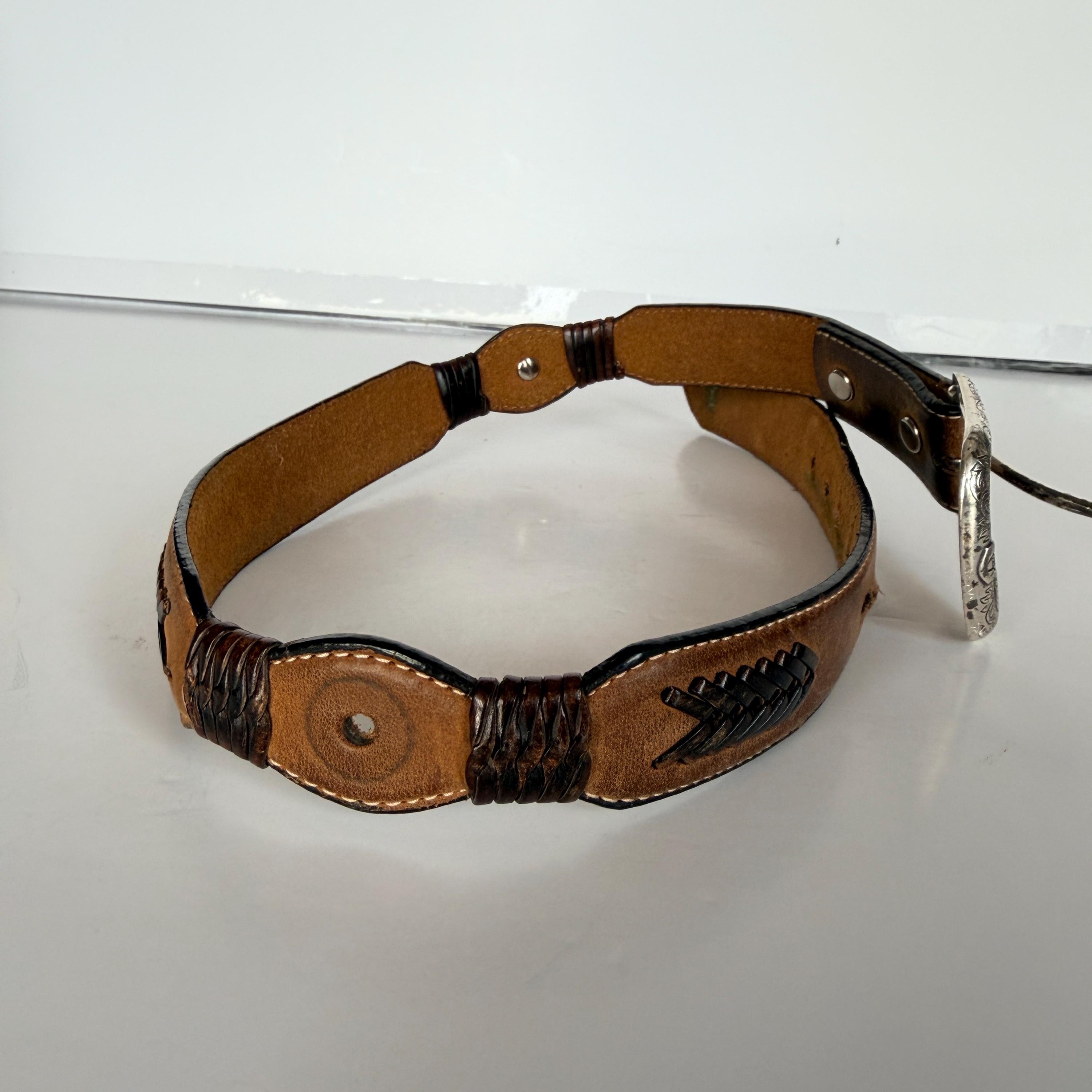 Vintage Style Brown Leather Western Belt - Braided Concho  display picture 1