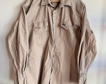 Vintage Wrangler Beige Pearl Snap - Men's XXL Button Down Shirt - Rodeo Cowboy Western Wear