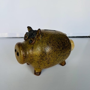 Hucha vintage de cerámica moteada - Hucha de corcho marrón - Decoración retro