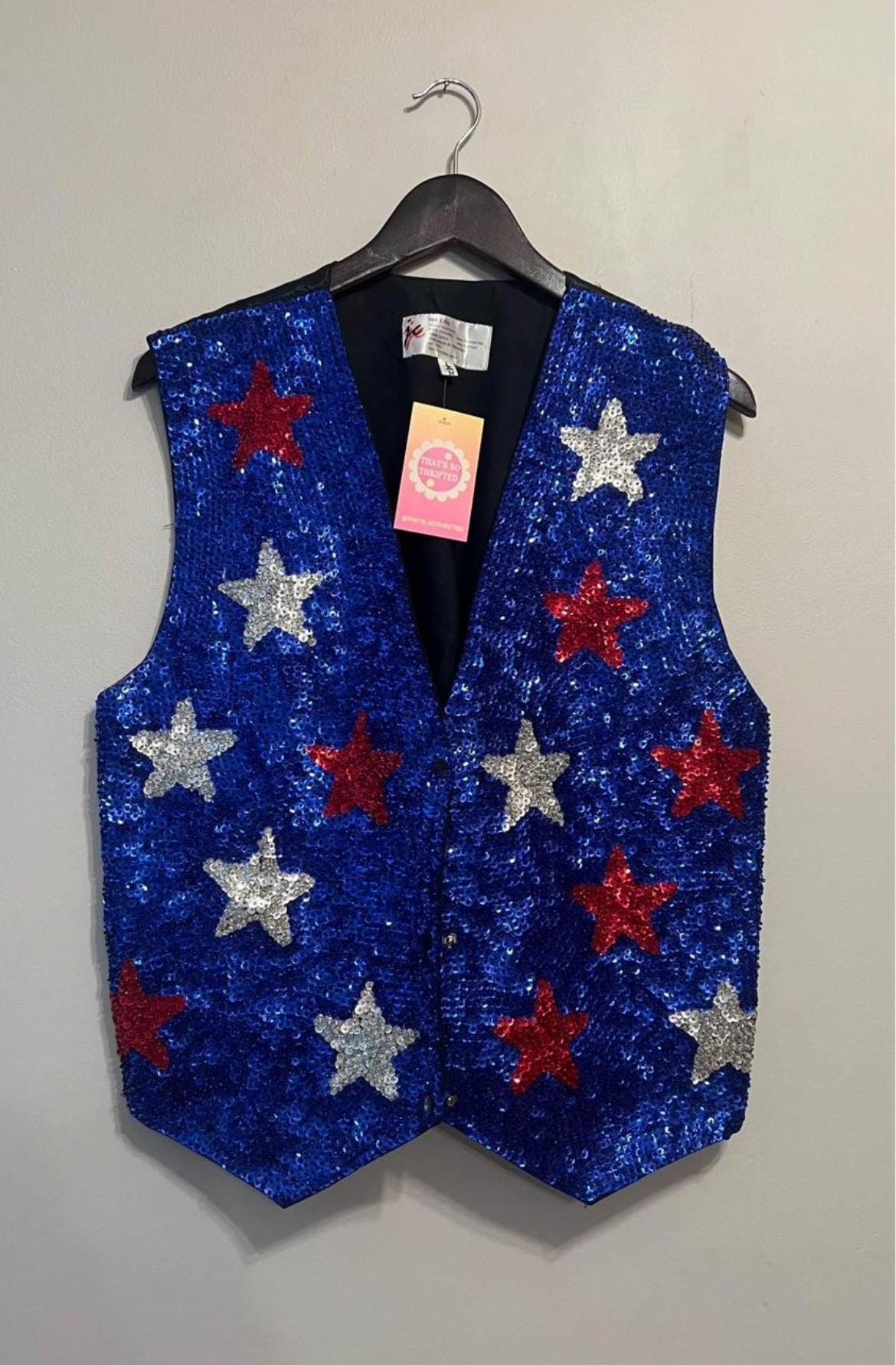Vintage Bedazzled USA Sequin Vest Mens Large - Etsy
