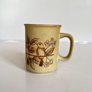 Vintage Northcraft Korea 70er Jahre Vogel und Blumen Steingut Kaffeetasse - Bluebirds Kaffee Teetasse - Keramik Keramik Becher