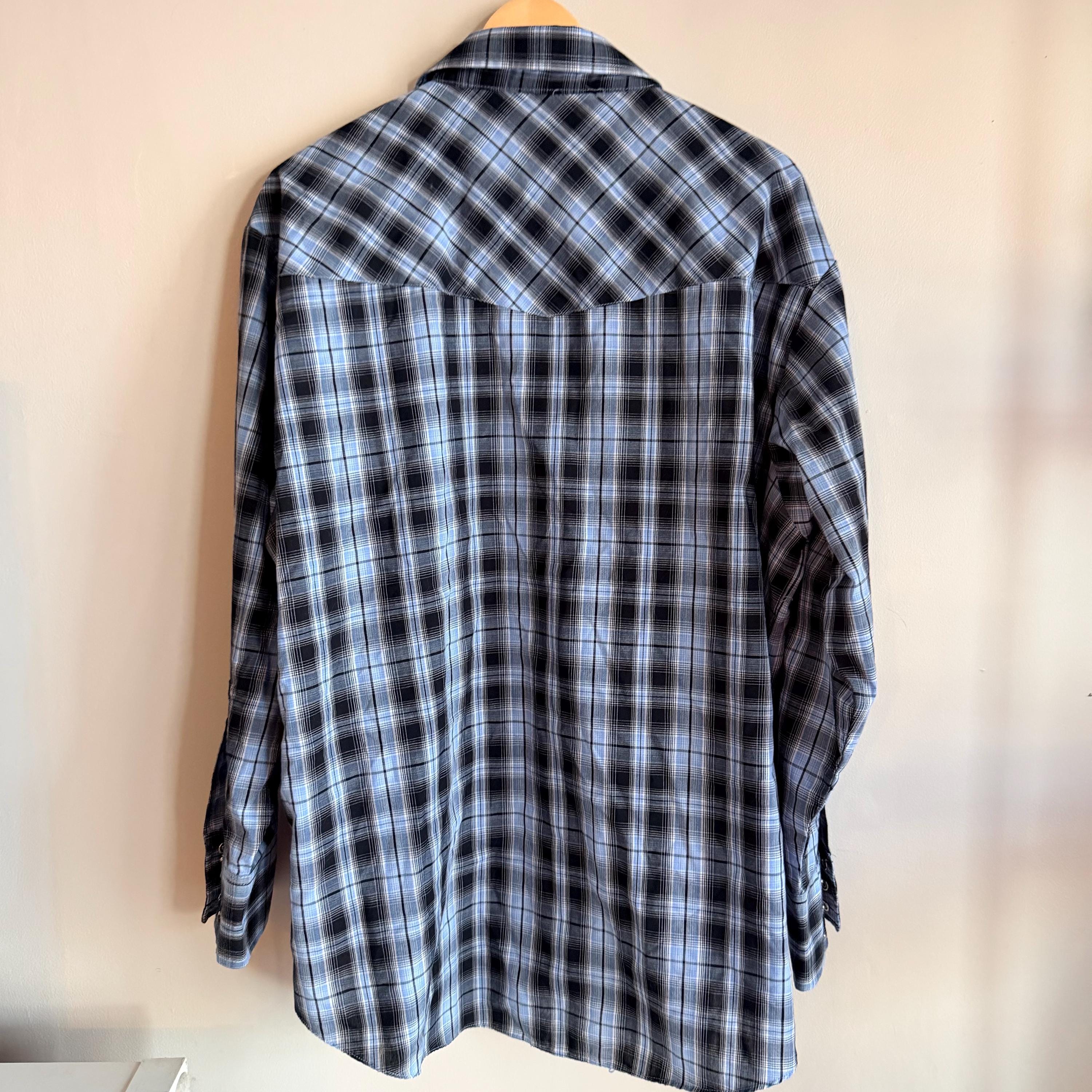 Chemise Western à Carreaux Bleus - Pearl - Taille L - Manches Longues - Occasion