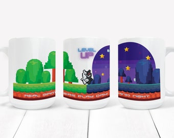 Level Up! Gamer 15 oz Mug Gaming Day and Night Gift Dishwasher Safe