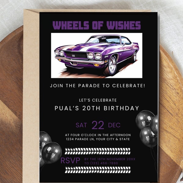 Drive By Parade Birthday Invite | Car Parade Invite| Muscle Car Birthday Invite| Adult Parade Invitation| Digital Parade Invitation|