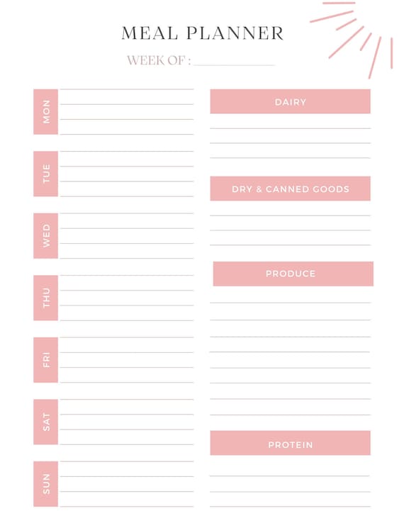 Weekly Meal Planner Printable Grocery List Etsy