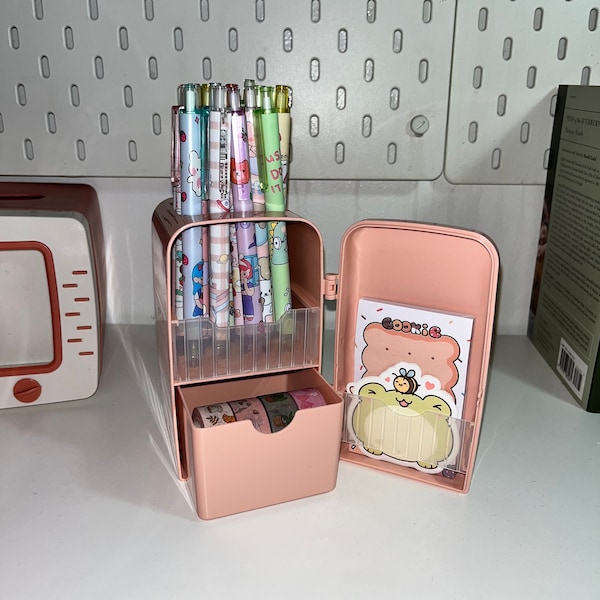 Mini Fridge Pen Holder and Storage Case | Kawaii Desk Organizer