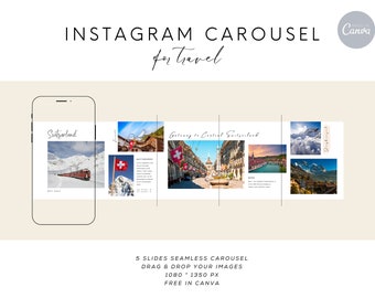 Traveller Instagram Carousel, Canva Instagram Template, Traveller Instagram Template, Seamless Carousel, Instagram Puzzle, Slide Post Travel