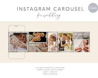 Wedding Instagram Carousel, Canva Instagram Template, Photographer Instagram Template, Seamless Carousel, Instagram Puzzle, Slide Post